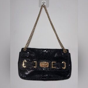 Michael Kors Python Embossed Hamilton Flap Shoulder or Crossbody Gold Chain